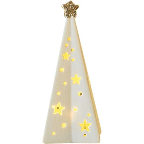 Arbre De Noël En Céramique Avec Lumières - Figurine De Bonhomme De Neige Blanche - Décoration De Village De Noël Pour Table - Centre De Table Hivernal - 1 Pièce (1/5)