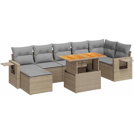 vidaXL Cuscini da giardino - Set Divano da Giardino 8 pz con Cuscini Beige in Polyrattan (1/5)
