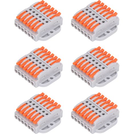 Lot de 6 connecteurs électriques 223-6P à bornes automatiques, raccordement rapide enfichable, jonction filaire fixe, domino rapide (1/5)