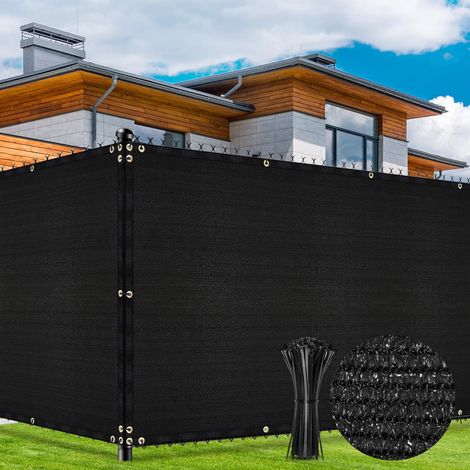 Brise Vue Noir pour Le Jardin Cloture 1.8x15.2m, 142g/m² HDPE Tissu 90% Occultant Brise Vent D’intimité Clôture pour Balcon avec Collier de Serrage - Noir (1/5)