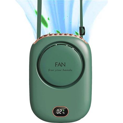 Mini ventilateur personnel portable, rechargeable avec cordon et support, puissant 3 vitesses, grand angle de 120 degrés, clip sur la taille, sans pales (vert) (1/5)
