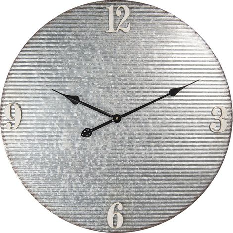 Horloge murale 60 cm en métal gris pendule décorative pour salon et cuisine au design épuré - PANGIVO (1/2)