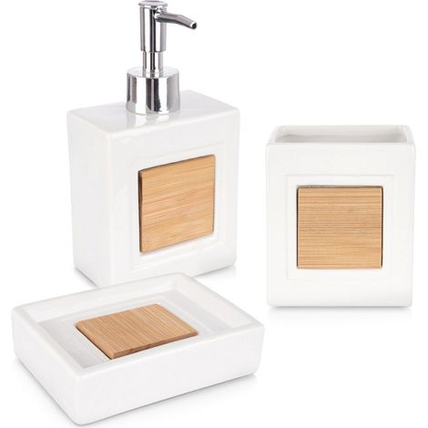 Weißes Badezimmer-Set, Seifenspender, Becher, Seifenschale, Dolomit, 3-teilig