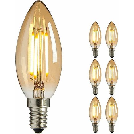 Edison Bulb E14, nuodi Fan Candle LED Antique Amber Decorative Glass Retro Warm White 4 W 2700 K Bulb Ideal for Chandelier, Crystal Hanging Pendant Lamp [Energy Class A +] - 6 x Vintage Small Lamp Bul (1/5)