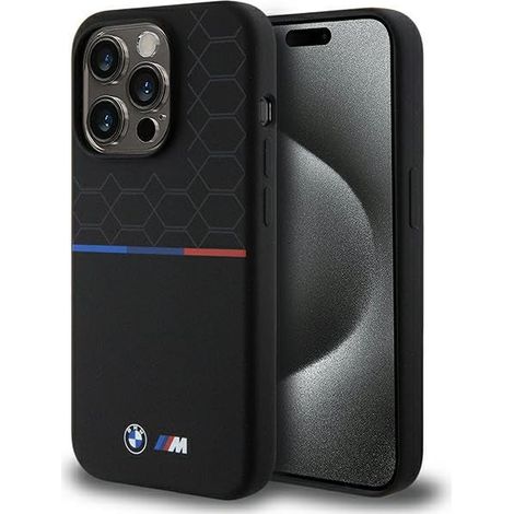 Coque rigide BMW BMHMP15L22SMPK pour iPhone 15 Pro 6,1" noire/noire, motif M, en silicone, compatible MagSafe