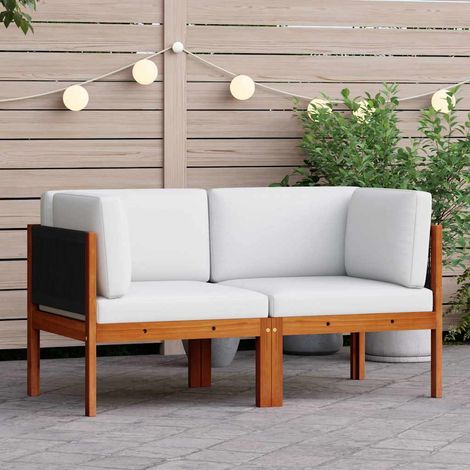 vidaXL Sofás esquineros de jardín, 2 unidades, con cojines, madera de acacia y cuerda (1/5)