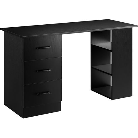 Bureau d'ordinateur avec 3 tiroirs et 3 étagères ouvertes, 120 x 49 x 72 cm, bureau avec rangement réversible, style moderne, table informatique pour chambre, petit espace, télétravail, noir (1/5)