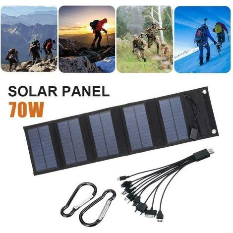 Chargeur solaire pliable 70 W avec sortie 5 V CC (10 connecteurs) et port USB, station d'alimentation portable (1/5)