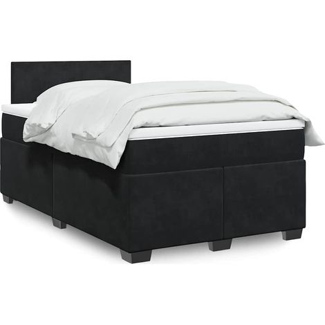 Cama box spring con colchón terciopelo negro 120x190 cm (1/5)