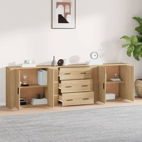 Ensemble de 3 Meubles d'Entrée en Bois d'Ingénierie Couleur Chêne Sonoma, Console et Desserte de Rangement (1/5)