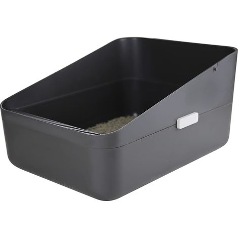 Litière Ouverte, empêche Les fuites de Sable, bac à litière Durable à Haut Tamis pour Petits Chats, boîte à litière sûre et inodore, Amovible, Facile à Nettoyer (Gris foncé, Taille S) (1/5)