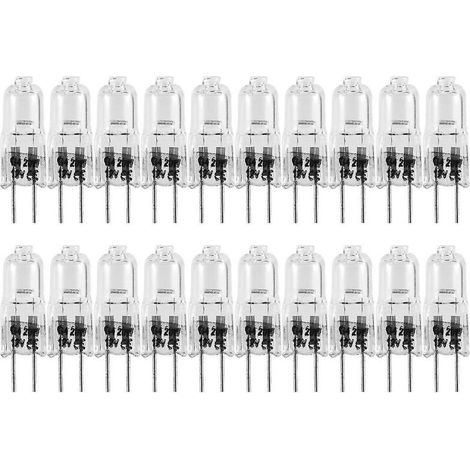 Lot de 20 ampoules halogènes G4, 20 W, 12 V, 2 broches, transparentes, pour éclairage de cuisinière, feux de signalisation, etc. (1/4)