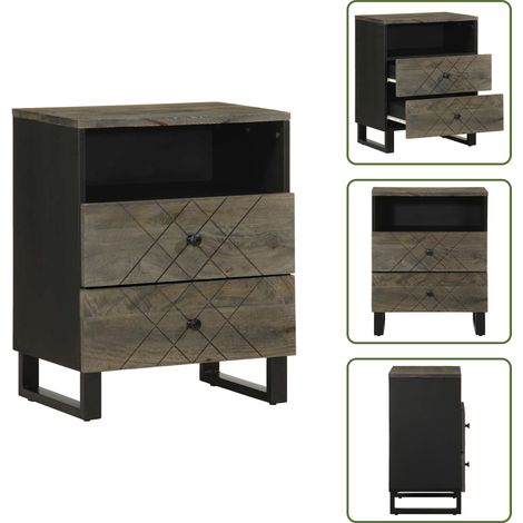 vidaXL Table de chevet noir 50x33x62 cm bois de manguier solide (1/5)