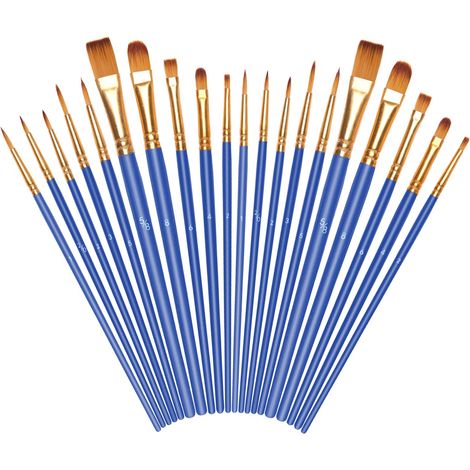 Pinceaux Peinture Acrylique, 20 Pièces Pinceau de Peinture à l'huile en Nylon pour Peintures Acrylique Huile Aquarelle Gouache Débutant Peinture Faciale,Bleu Nacré (1/5)