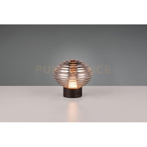 EARL LAMPADA DA TAVOLO LED  1,5W  100lm, 3000K RICARICABILE METALLO NERO E VETRO RIGATO FUME' REGOLAZIONE INTESITA' TOUCH H.14,5CM