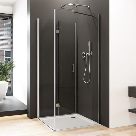 Duschtür mit Seitenwand 80x90 cm Falttür Drehfalttür Dusche 80 cm mit festem Seitenteil 90 cm Duschkabine Eckeinstieg rahmenlos Eckdusche Falttüren NANO Sicherheitsglas ESG Klarglas 6 mm Höhe 195 cm