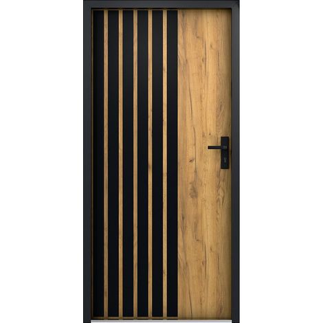 Porta d'ingresso piena in Acciaio H207 x L100 cm effetto rovere con strisce nere - spessore 68 mm - apertura verso sinistra - COBRITA (1/4)