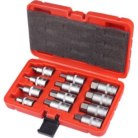 Douille 6 Pans Jeu de 12 Douilles Allen 1/2" 6 Pans Intérieurs Jeu de Douilles Hexagonales avec Mallette en Plastique Coffret de Rangement Douille , 5,6,7,8,10,12,14,16,17,18,19,22 mm (1/3)