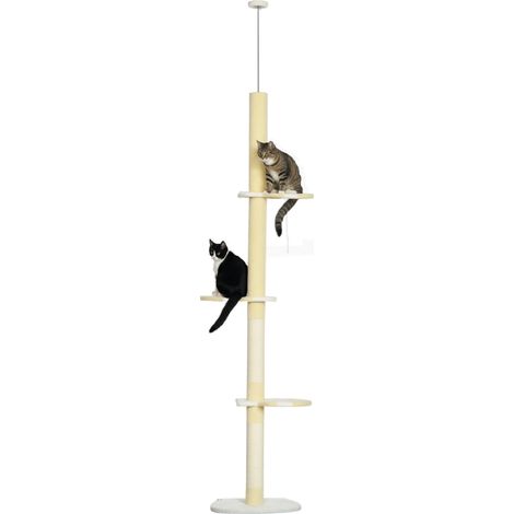 Höhenverstellbarer Kratzbaum, Anti-Rutsch, Sisalseil-Pfosten, 220-260H x 47L x 34W cm, Gelb/Weiß/Blau (1/5)
