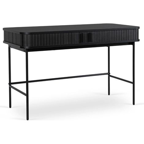 Scrivania allungabile Trish 120 cm, nera, scanalata, stile loft moderno (1/5)