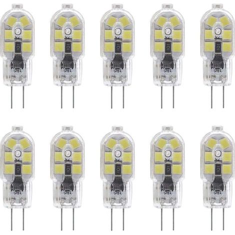 Paquete de 10 bombillas LED G4 de 2 W para campanas extractoras, AC/DC 12 V, equivalentes a bombillas halógenas de 20 W, 200 lúmenes, bipin con cubierta de PVC transparente, luz blanca fría 6000 K, no (1/5)