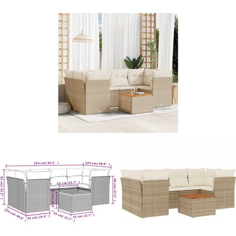 Salon de jardin avec coussins 7 pcs beige résine tressée - Ensemble Salon De Jardin - Meuble De Jardin - Mobilier Extérieur - Salon De Jardin Design - Fauteuil De Jardin - Home & Living (1/3)