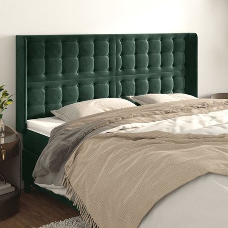 Tête de lit avec oreilles Style Classique Armoire de lit - Vert foncé 203x16x118/128 cm Velours BV928592 - BonneVie (1/5)