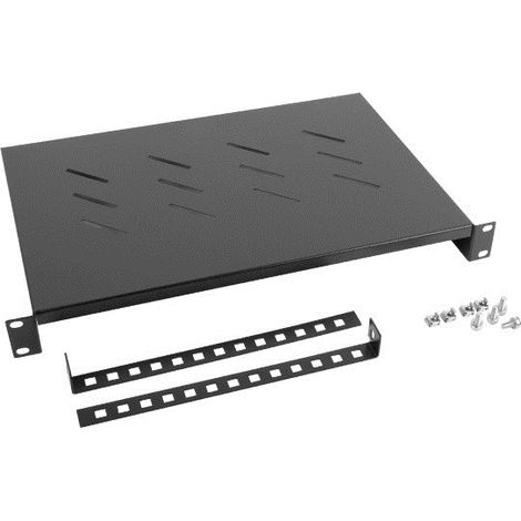 Étagère noire Lanberg 19" 600 mm pour armoires (1U/483 x 300 mm, capacité de charge jusqu'à 25 kg, fixation en 4 points) (1/6)