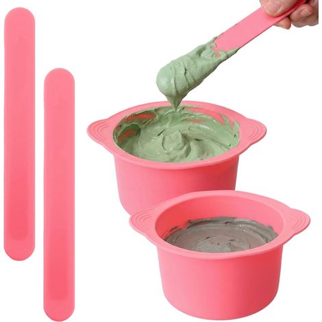 Lot de 2 bols chauffants en silicone, avec 2 spatules à cire pour l'épilation, la fabrication de masques faciaux, le mélange de pigments (1/5)