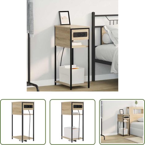 vidaXL Nachttisch mit Ladestation - Nachttisch Sonoma-Eiche 41 x 28 x 76 cm Holzwerkstoff (1/5)