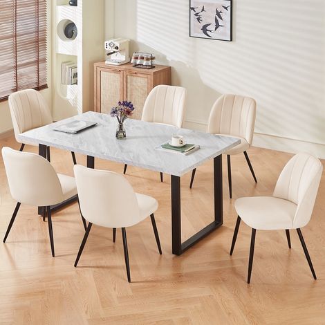 AINPECCA 6X Dining Chairs Padded Seat Metal Leg Kitchen Chair Home Office Room Velvet Beige