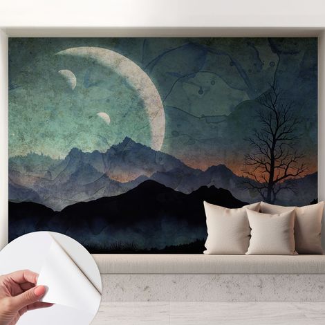 Papier peint adhésif autocollant pour salon chambre à coucher peint imprimé Installation facile Paysage nocturne 208x146 cm (1/5)