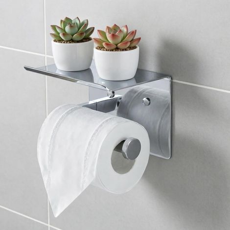 1 - Porte-Papier Toilette - Étagère De Rangement - Acier Inoxydable Antirouille Avec Fixation Adhésive Ou À Visser Pour Salle De Bain Chromé 25x12cm (1/5)