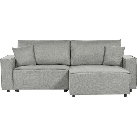 Eckschlafsofa 3-Sitzer KARILA Stoff Grau mit Stauraum linksseitig