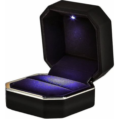 Boîte à bagues avec lumière LED, écrin carré en velours pour alliances, coffret cadeau pour demande en mariage, fiançailles. (1/5)