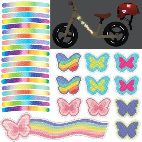 Autocollants réfléchissants pour vélo, lot de 31, haute visibilité, bandes réfléchissantes, autocollants imperméables pour cadre de vélo, sécurité, bande réfléchissante (papillon) (1/5)