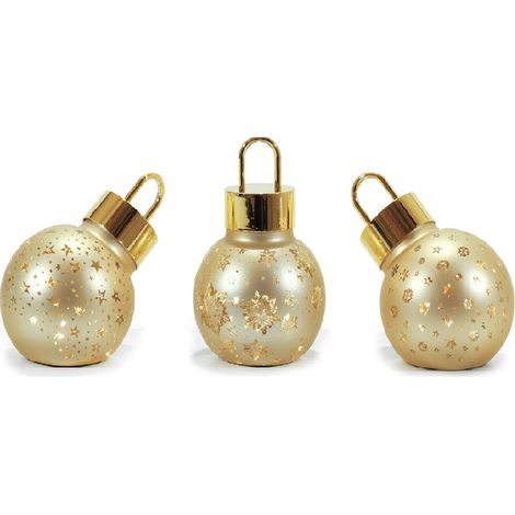 Set di 3 Palline di Natale in Vetro Soffiato con Luci Calde rosso oro verde Idea Regalo natalizia decorazione addobbo casa hotel ambienti eleganti - colorigenerali: ORO