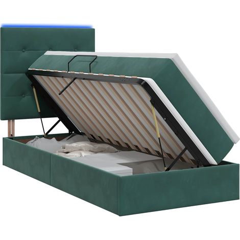 Letto con contenitore LED e materasso Verde Scuro 90 x 200 cm vidaXL (1/5)