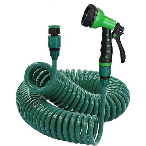 Tuyau spiralé pliable en EVA - Pistolet d'arrosage 7 fonctions pour jardin, terrasse, bateau et serre - Flexible et facile à ranger (vert) - 30 m (1/5)