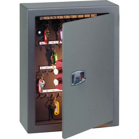 TECHNOMAX - Coffre fort à fixer pour rangement de 40 clés, ouverture à clé à double panneton, 2 pênes, 20 L, 47x36x14 cm (1/5)