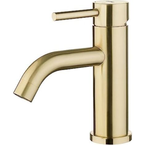 Einhebel-Waschtischarmatur mit ausziehbarer Brause, geräuscharmer Keramik-Waschtischmischer, Edelstahlkorpus, goldfarben (1/5)