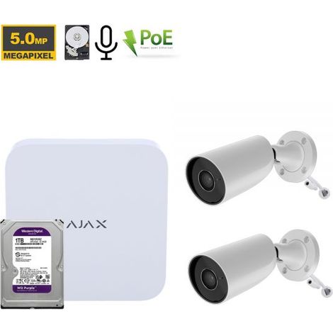 Ajax NVR Kit videosorveglianza Bianco + Telecamera Bullet 5Mp + Hard Disk 1Tb - 70936 2 Telecamere