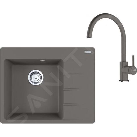 Franke - Set de cuisine G270ŠK, évier en fragranit CNG 611-62 TL/2 + robinet FC 6018.084, gris pierre 114.0700.772 (1/4)