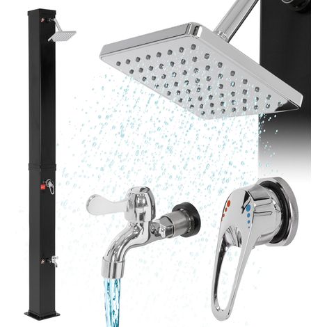 ML-Design Doccia Solare da Giardino 40L 217cm Quadrata con Soffione Rubinetto a Pioggia Acqua Calda Temperatura Massima 60°C per Esterno Piscina Spiaggia Campeggio Vacanza a Risparmio Energetico Nero (1/5)