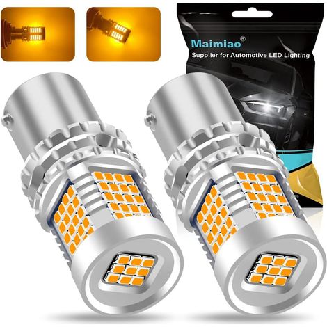 2pcs P21W LED Amber Bulb, 1156 BA15S Canbus Error Free Anti Hyper Flash 89 SMD 12-24V 3400LM Super Bright and Waterproof (1/5)