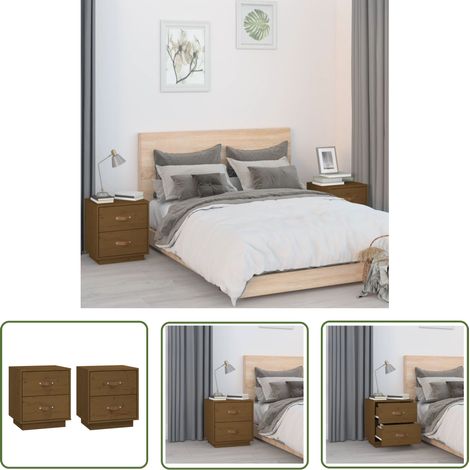 The Living Store Nachttische 2 Stk. Honigbraun 40x34x45 cm Massivholz Kiefer - Nachttische - Holzmöbel - Kiefernholz - Wohnzimmermöbel - Schlafzimmermöbel (1/5)