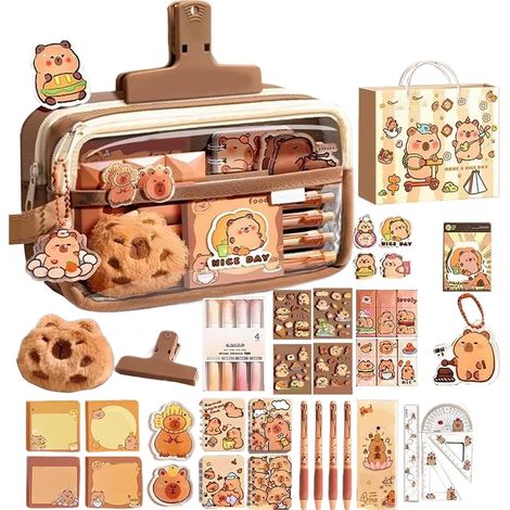 Trousses Capybara,Trousse Scolaire Mignonne avec Capybara - Organisateur Stylo À Grande Ouverture pour École Maternelle Collège Sac À Dos (1/5)