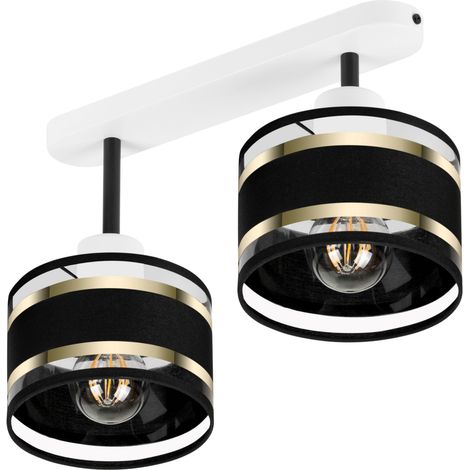 Plafonnier blanc avec abat-jour, style industriel en métal, 2 douilles E27, éclairage LED moderne pour salon, cuisine, chambre, chambre d'enfant, loft (1/5)