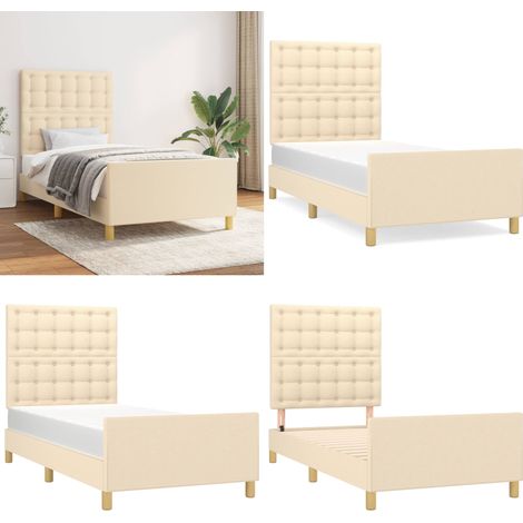 Bettgestell ohne Matratze Creme 100x200 cm Stoff - Bettgestell - Holzbettfundament - Lattenrost - Doppelbett - Cremefarbenes Bett - Home & Living (1/5)
