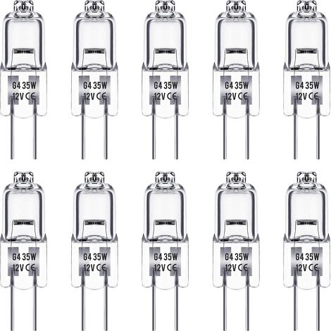(10 Stück) G4 Halogenlampen, 35 W, 12 V, gekapselter Sockel, dimmbar, warmweiß 2800 K, 360° Abstrahlwinkel, kompatibel mit Glühlampen. (1/5)